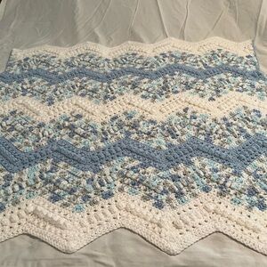Handmade Blue and White Crochet Baby Blanket